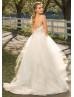 V Neck Ivory Lace Tulle Dreamy Wedding Dress With Horsehair Trim